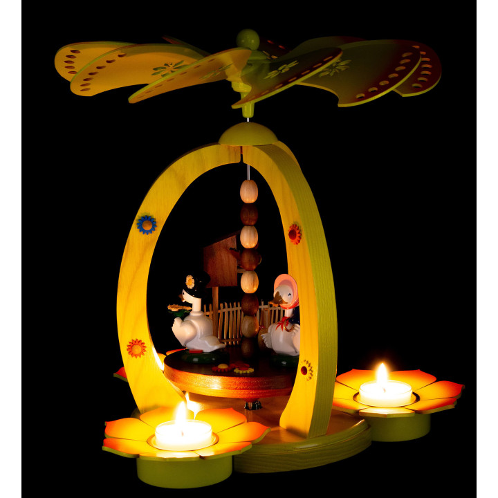 1-Tier Easter Pyramid Yellow with two Ducks - 30 cm / 11.8 inch
