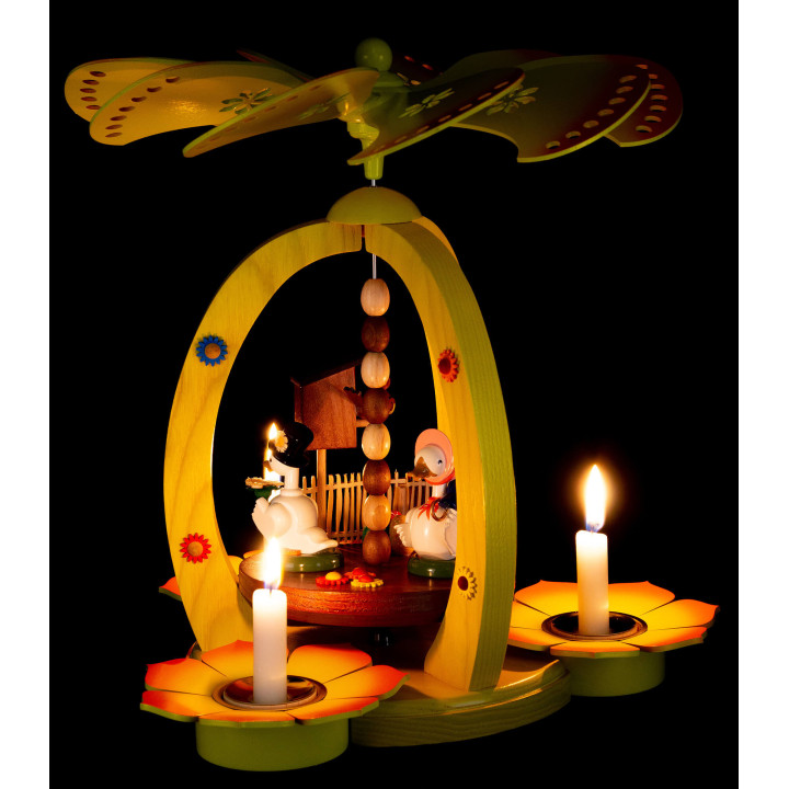 1-Tier Easter Pyramid Yellow with two Ducks - 30 cm / 11.8 inch