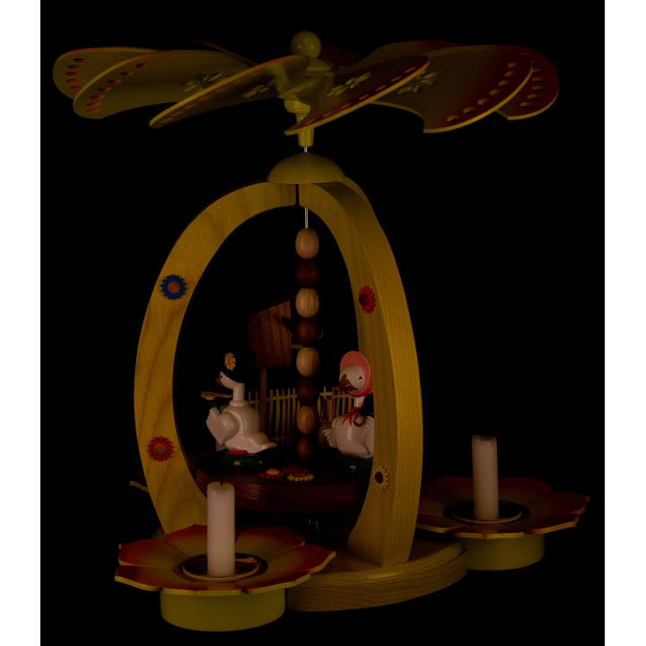 1-Tier Easter Pyramid Yellow with two Ducks - 30 cm / 11.8 inch