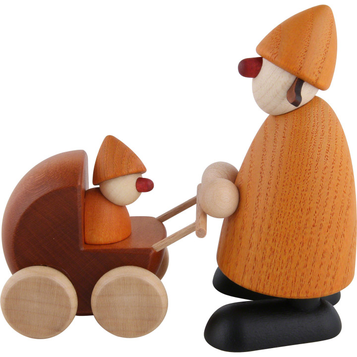 Gratulantin Paula mit Kinderwagen, gelb - 9 cm