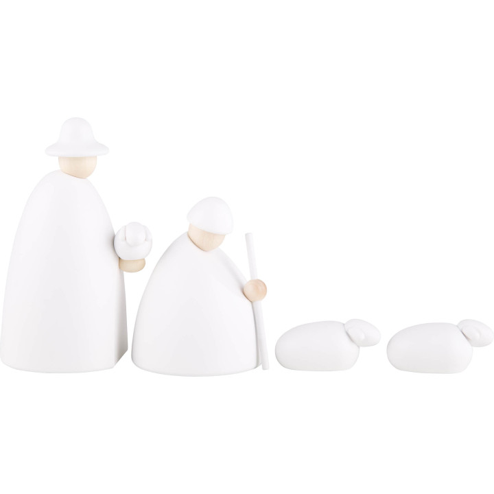 The Shepherds with Two Sheep, White - 12 cm / 4.7 inch