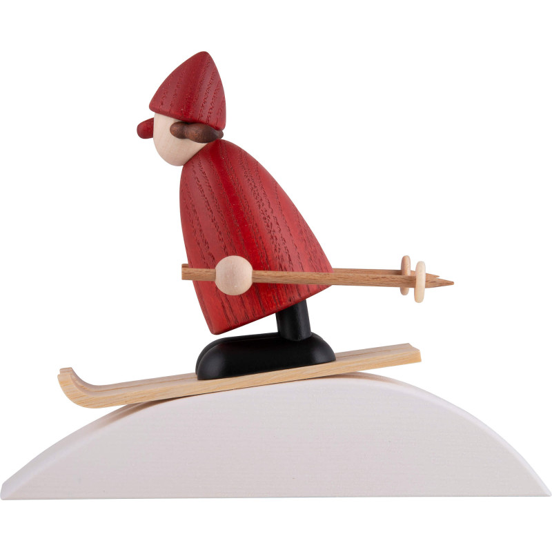 Weihnachtsfrau auf Ski mit Schneehügel - 9 cm