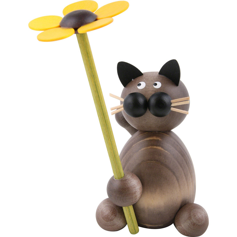 Katze Karli mit Blume - 8 cm