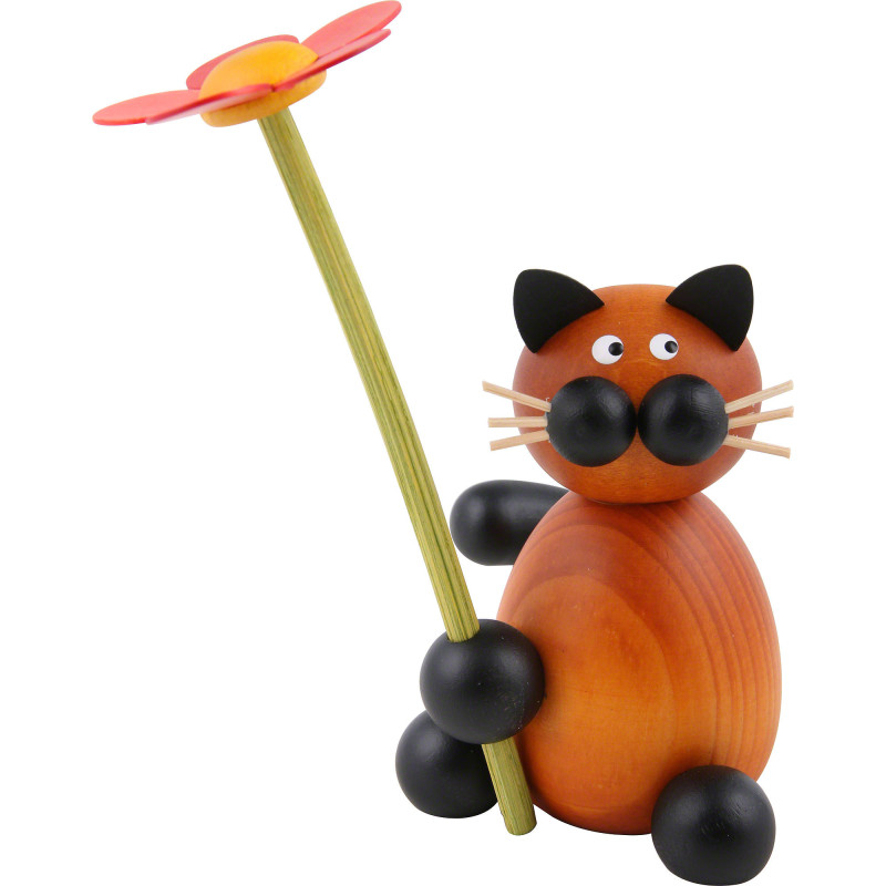 Katze Bommel mit Blume - 8 cm