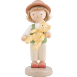 Flax Haired Children Boy with Teddy Bear - 5 cm / 2 inch