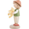 Flax Haired Children Boy with Teddy Bear - 5 cm / 2 inch