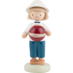 Flax Haired Children Boy with Ball - 5 cm / 2 inch