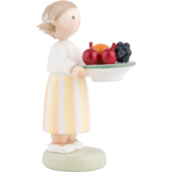 Flax Haired Children Girl with Fruit Platter - 5 cm / 2 inch