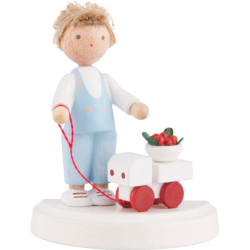 Flax Haired Children Small Boy with Toy Car and Cherries - 5 cm / 2 inch