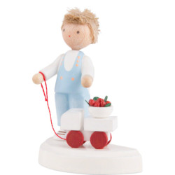 Flax Haired Children Small Boy with Toy Car and Cherries - 5 cm / 2 inch