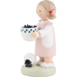 Flax Haired Children Girl with Blueberries - 5 cm / 2 inch