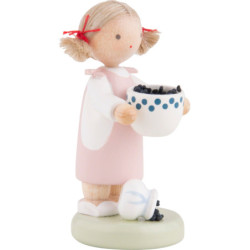 Flax Haired Children Girl with Blueberries - 5 cm / 2 inch
