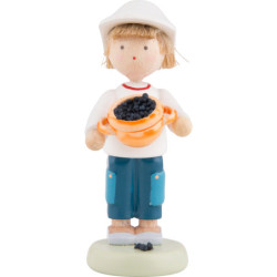 Flax Haired Children Boy with Blueberries - 5 cm / 2 inch