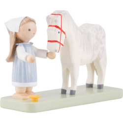 Flachshaarkinder Kleines Mädchen mit Pferdchen - 5 cm