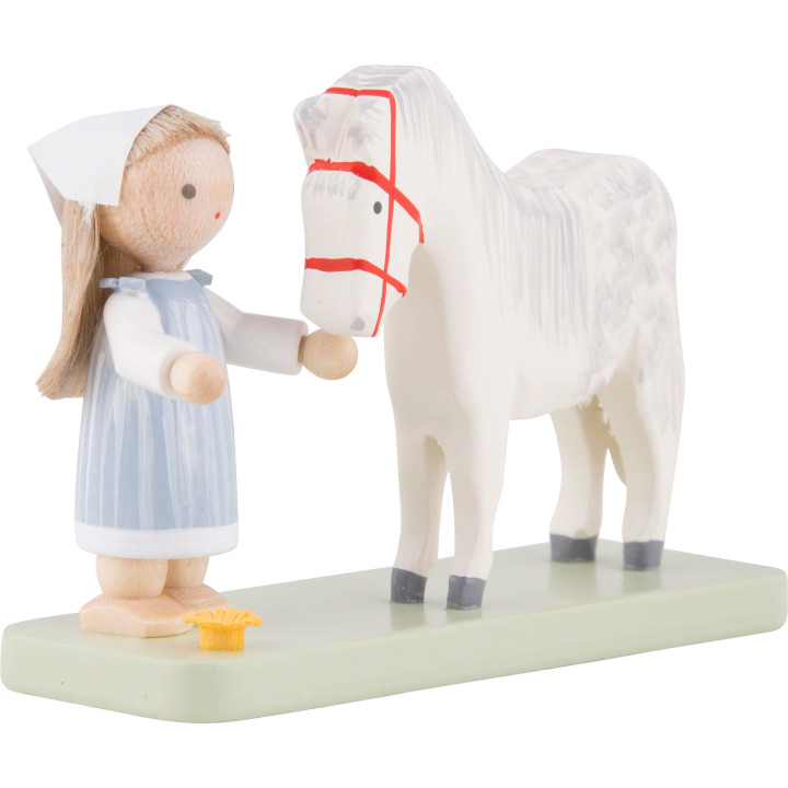 Flachshaarkinder Kleines Mädchen mit Pferdchen - 5 cm