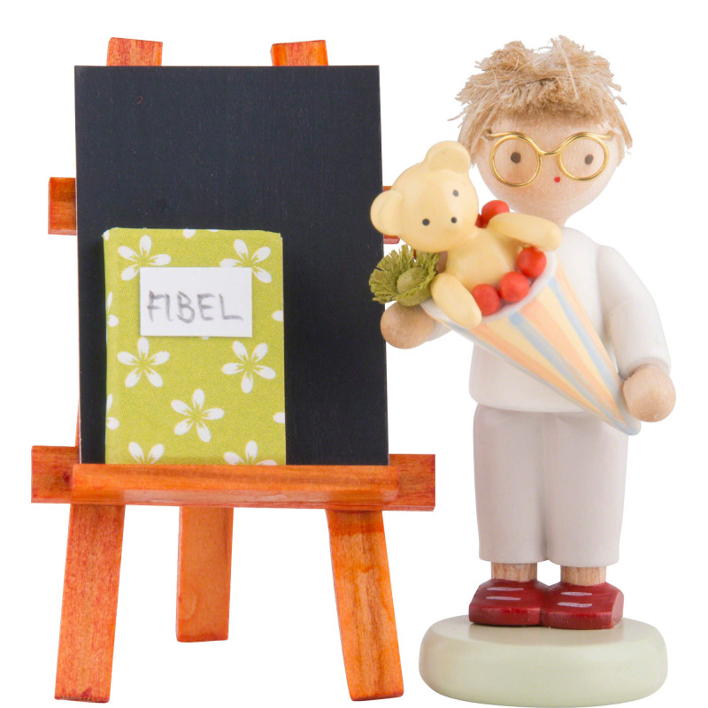Flachshaarkinder Junge mit Schultüte, Tafel und Fibel - 5 cm