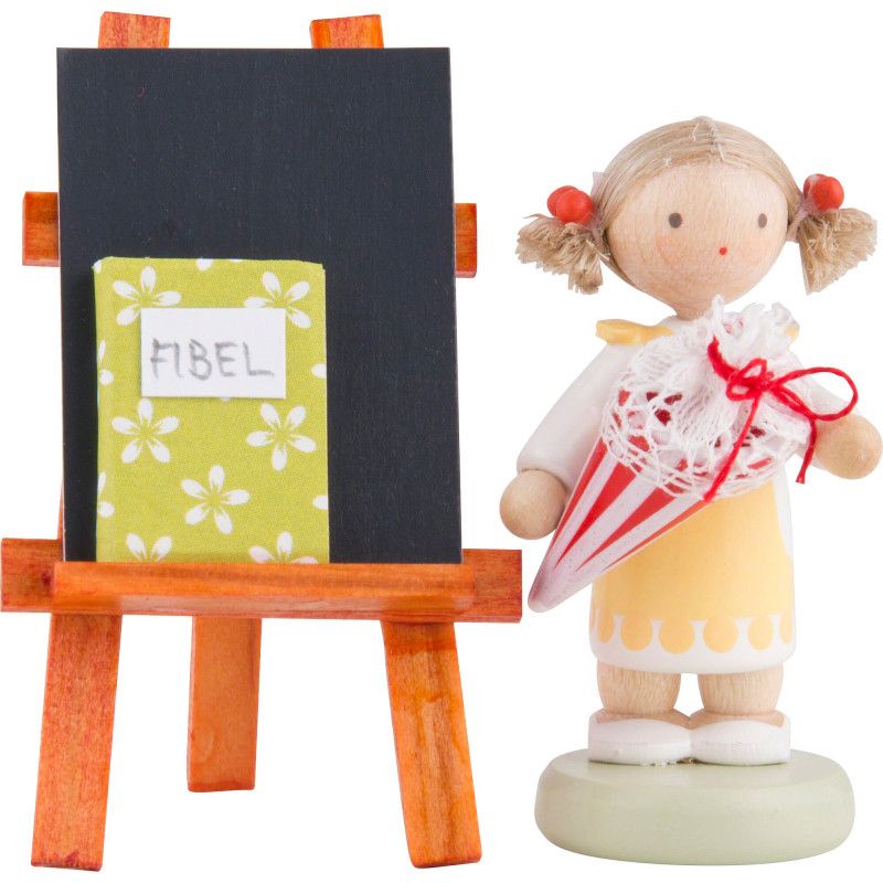 Flax Haired Children Girl with Candy Cone, Blackboard and Reader - 5 cm / 2 inch