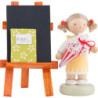 Flax Haired Children Girl with Candy Cone, Blackboard and Reader - 5 cm / 2 inch