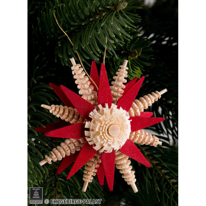 Tree Ornament - Wood Chip Star - Red - 7 cm / 2.8 inch