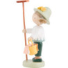 Flax Haired Children Gardener with Rake and Lunch Basket - 5 cm / 2 inch
