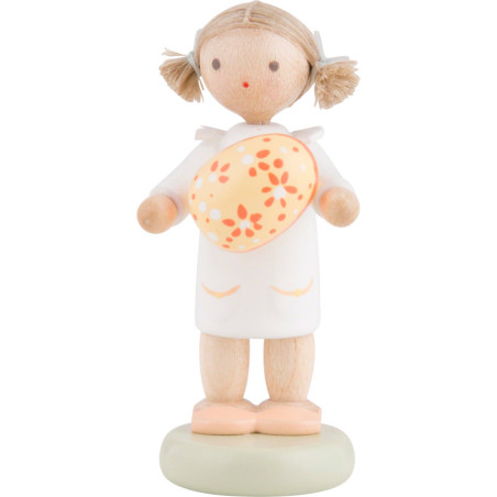 Flax Haired Children Girl with Easter Egg, Yellow - 5 cm / 2 inch