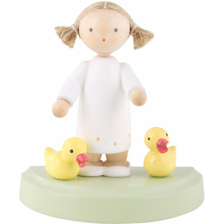 Flax Haired Children Girl with Two Ducklings - 5 cm / 2 inch
