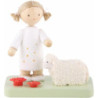 Flax Haired Children Girl with Little Lamb - 5 cm / 2 inch