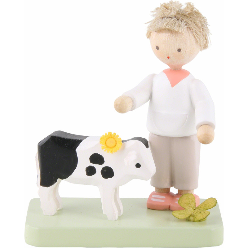 Flachshaarkinder Junge mit Kälbchen - 5 cm
