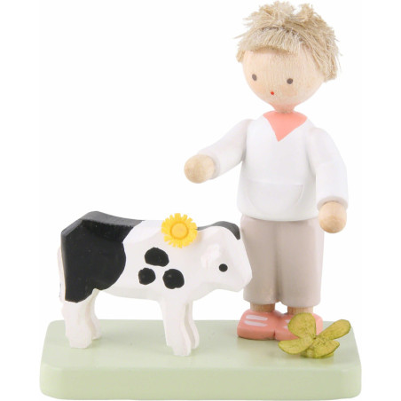 Flachshaarkinder Junge mit Kälbchen - 5 cm