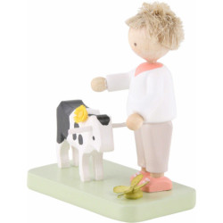 Flax Haired Children Boy with Little Calf - 5 cm / 2 inch