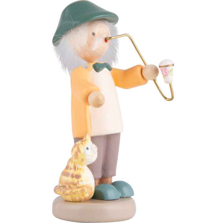 Flax Haired Children Grampa with Kitten - 5 cm / 2 inch