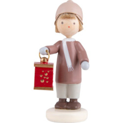 Flax Haired Children Boy with Miner's Lantern - 5 cm / 2 inch