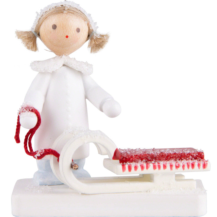 Flax Haired Children Girl with Sleigh - 5 cm / 2 inch