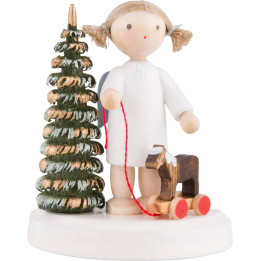 Flachshaarengel an Weihnachtsbaum mit Pferdchen - 5 cm