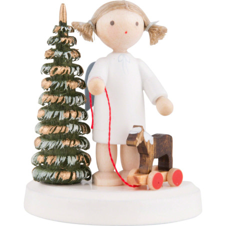 Flax Haired Angel at the Christmas Tree with Little Horse - 5 cm / 2 inch