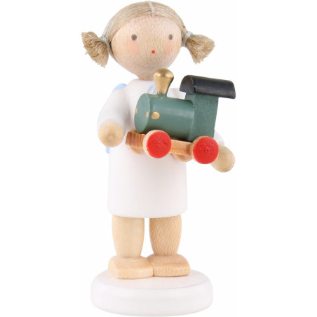 Flachshaarengel mit Spielzeuglokomotive - 5 cm