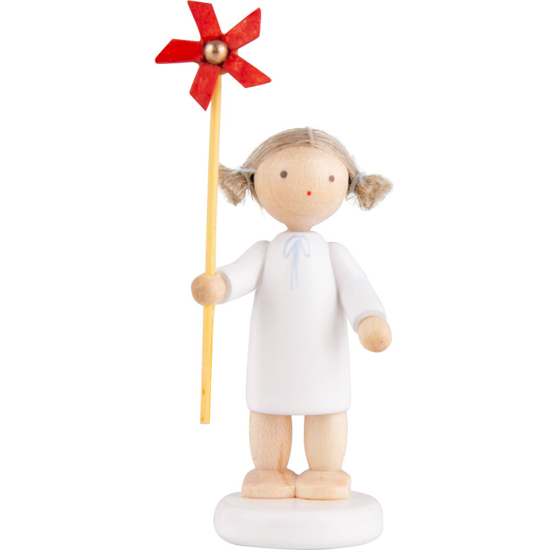 Flax Haired Angel with Wind Wheel - 5 cm / 2 inch