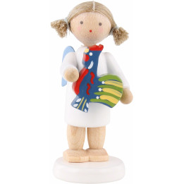Flax Haired Angel with Polish Toy Rooster - 5 cm / 2 inch