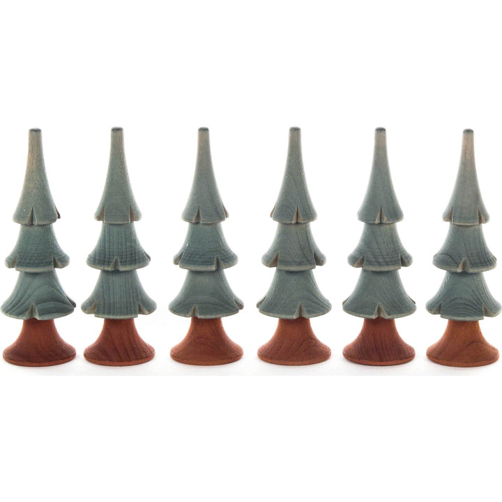 Solid Wood Trees - Green - 6 pieces - 8 cm / 3.1 inch