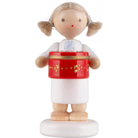 Flax Haired Angel with Can with Sweets, Red - 5 cm / 2 inch
