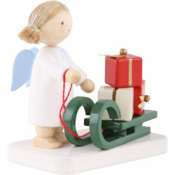 Flax Haired Angel with Christmas Sleigh - 5 cm / 2 inch