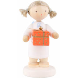 Flax Haired Angel with Christmas Gift, Oran. - 5 cm / 2 inch