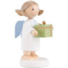 Flax Haired Angel with Christmas Gift, Green - 5 cm / 2 inch