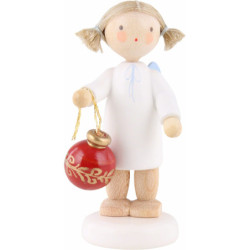 Flax Haired Angel with Christmas Tree Ball - 5 cm / 2 inch