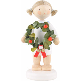 Flax Haired Angel with Christmas Wreath - 5 cm / 2 inch