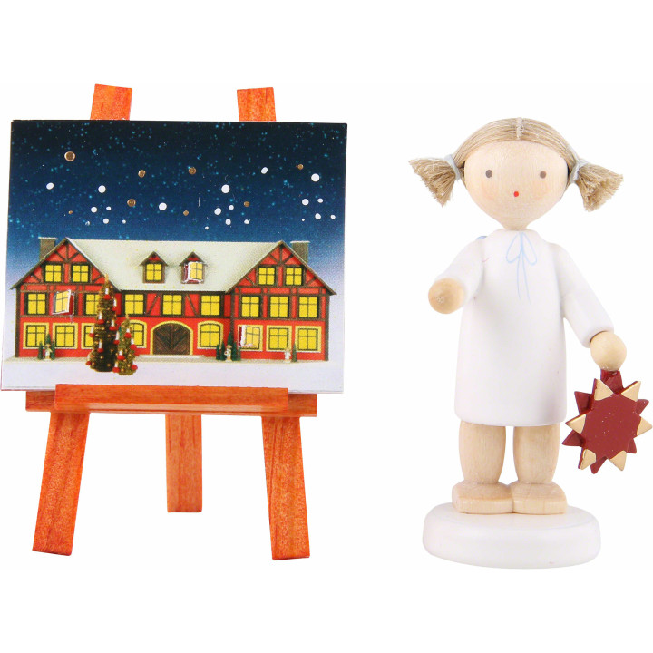 Flax Haired Angel with Adventstar and -Calender - 5 cm / 2 inch
