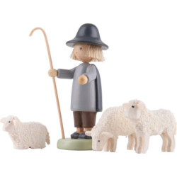 Shepherd with Three Sheep- 5 cm / 2 inch