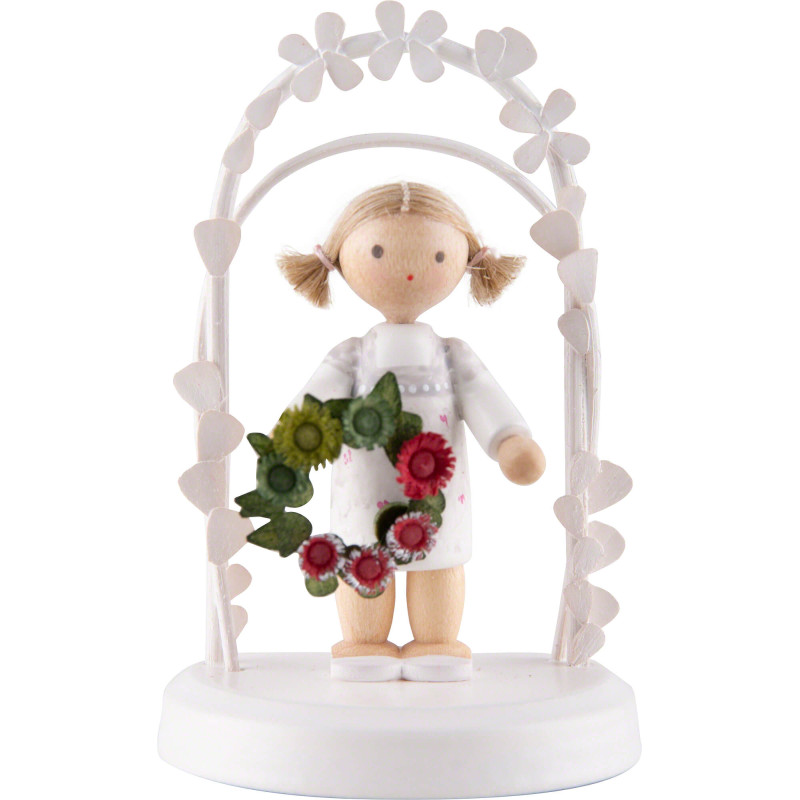 Flax Haired Children - Birthday Child with Flower Wreath - green / red - 7,5 cm / 3 inch