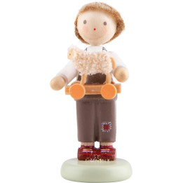 Flachshaarkinder Junge mit Spielzeuglämmchen - 5 cm
