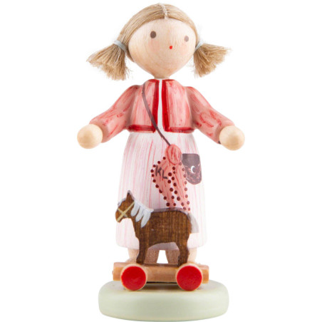 Flachshaarkinder Mädchen mit Spielzeugpferdchen - 5 cm